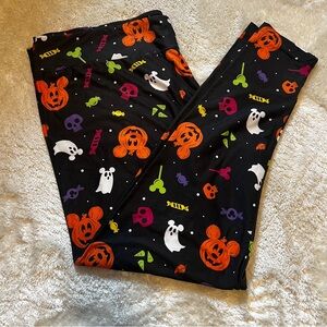 Disney Black Halloween Mickey Pumpkin & Ghost Leggings with Colorful Candy Print